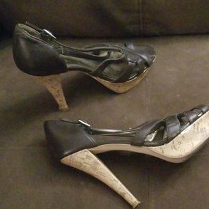 Brown platform peep toe shoes